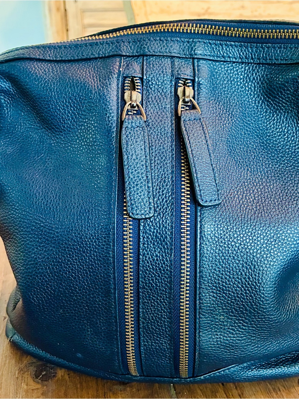 S-Zone soft leather blue backpack. Lots of compartments.